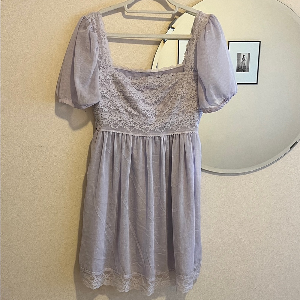 Lavender Lace Puff Sleeve Dress